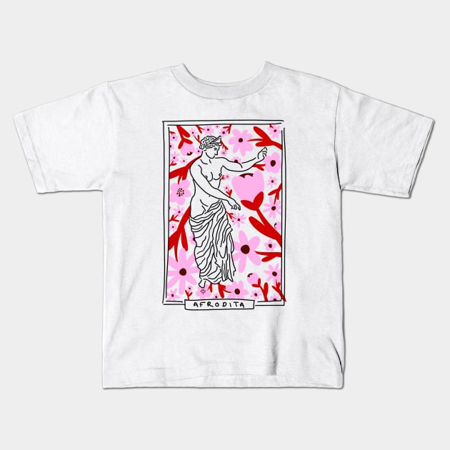 Afrodita Greek Goddess floral Kids T-Shirt by candelanieto